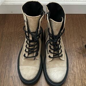 Faux Suede Tan Lace Up Platform Boots with Zipper